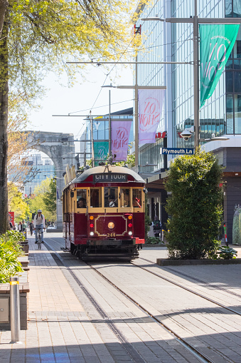 Christchurch, New Zealand - October 22nd, 2022: The Christchurch Tram, a must-do family-friendly activity perfect for locals and visitors alike, the Tram is one of the city's best-loved attractions.