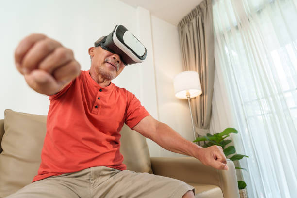 istock Asian Senior chinese man is using VR glasses 1486653297