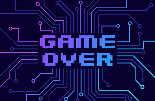 Game Over retro digital video game start screen abstract background grid design.