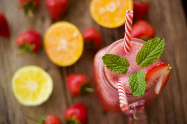 Strawberry smoothie with lemon healthy