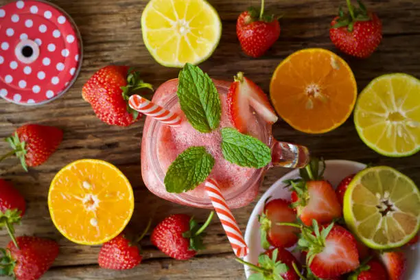 Strawberry smoothie with lemon healthy