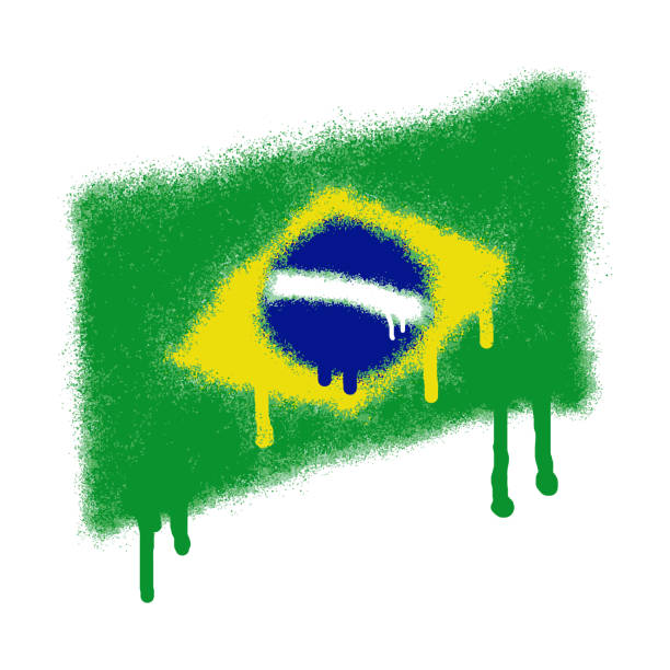 ilustraciones, imágenes clip art, dibujos animados e iconos de stock de bandera de brasil con pintura en aerosol - flag brazil brazilian flag dirty