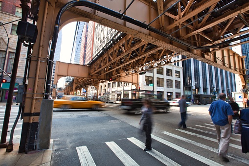 Chicago, United States - September 18 2009 : the subway in downtown is on a viaduct and called the loop
