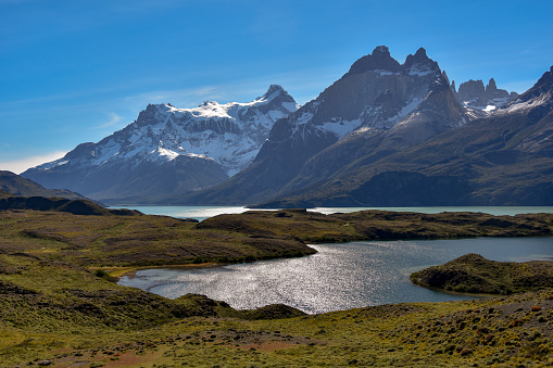 Beautiful view of Cuernos del Paine and Lago Nordenskjold at Torres del Paine national park, patagonia, Chile