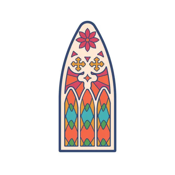 Vector illustration of Religious Themed Stained Glass Window In Church Enhance The Beauty And Significance Of The Church's Interior