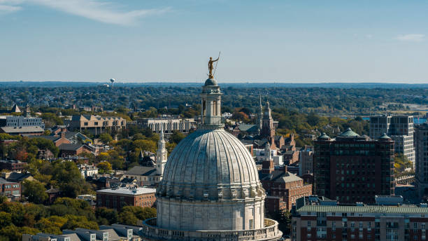 istock Administative District on Capitol Hill with Rhode Island State House and Providence streets view from above. 1486666253