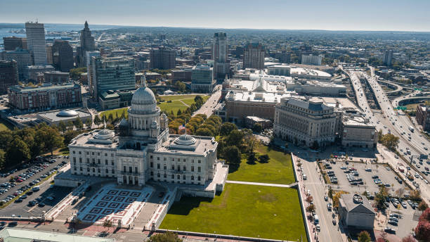 istock Administative District on Capitol Hill with Rhode Island State House and Providence streets view from above. 1486666258
