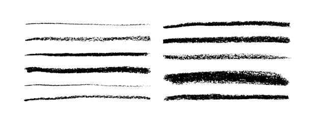 Charcoal pencil straight horizontal lines. Charcoal pencil straight horizontal lines. Scribble black strokes vector set. Charcoal texture lines isolated on white background. Grunge smears, thin and thick chalk strokes, pencil dividers. in a row single line symbol underline stock illustrations