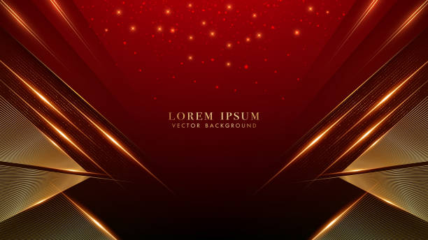 istock Red luxury background with golden lines triangle corner, glowing lines elegant shine and glittering light effects elements. Vector illustration 1486671879