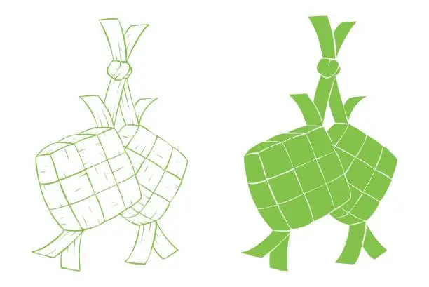 Vector illustration of Ketupat Outline &; Silhouette