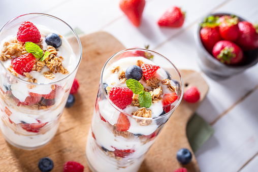 Berry Parfait with Yogurt, Raspberry, Strawberry and Blueberry