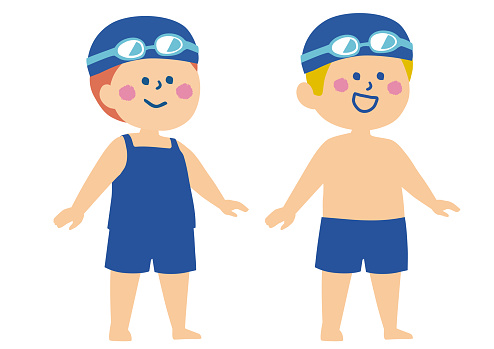 Clip art of child in school swimsuit