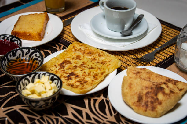 istock Traditional Moroccan breakfast with pancake, bread, butter and honey 1486677274