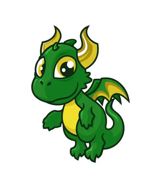 Vector illustration of Cute Green Dragon - cartoon character mascot