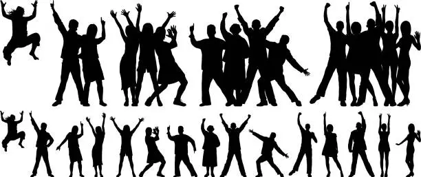 Vector illustration of Happy Groups (People are Separate, Complete, Moveable, and Detailed, See Below)