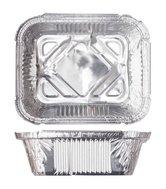 istock Disposable foil containers. Aluminum food box isolated on white background. 1486687777