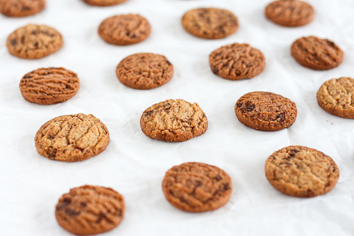 Mini chocolate cookies on the table. perfect for recipe, article or any cooking contents.