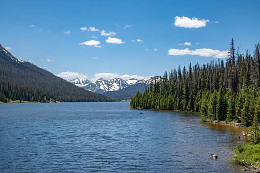 Large fresh water lake in northern Colorado above Rocky Mountain National Park in western USA, North America.