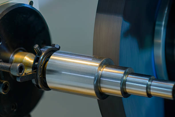 istock Close up scene the cylindrical grinding machine operation. 1486692563