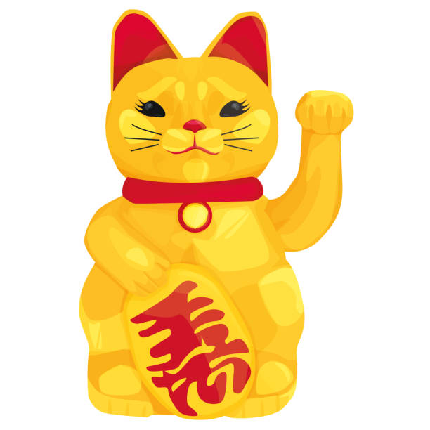 istock Golden Maneki-neko figurine on a white background. Japanese calling cat. Japanese cat of happiness. Japanese culture. Good luck symbol. Asian New Year. Abundance. 1486696226