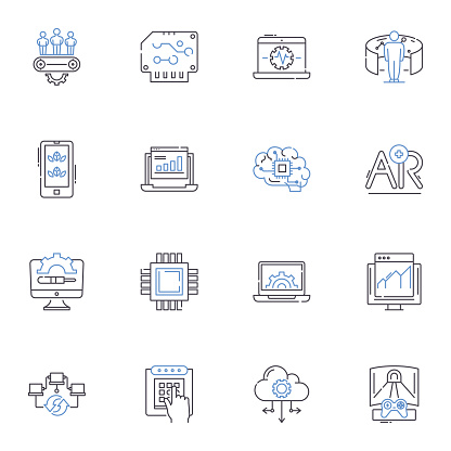 Scripting program outline icons collection. Code, Syntax, Script, Language, Debugger, Variable, Loop vector and illustration concept set. Operator,Module linear signs and symbols