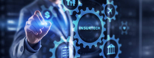 istock Technology icons and INSURTECH inscription, web technology concept 2023 1486702587