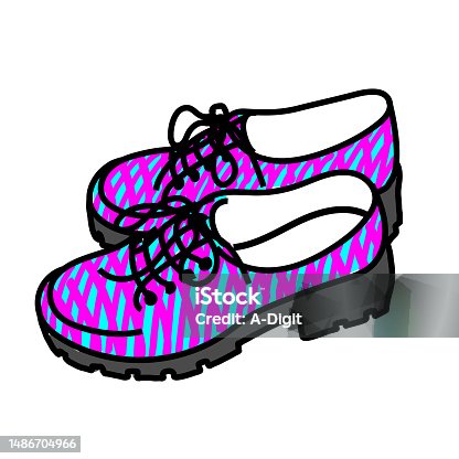 istock Chunky Block Heel Shoe Trendy Pink Blue Stripes 1486704966