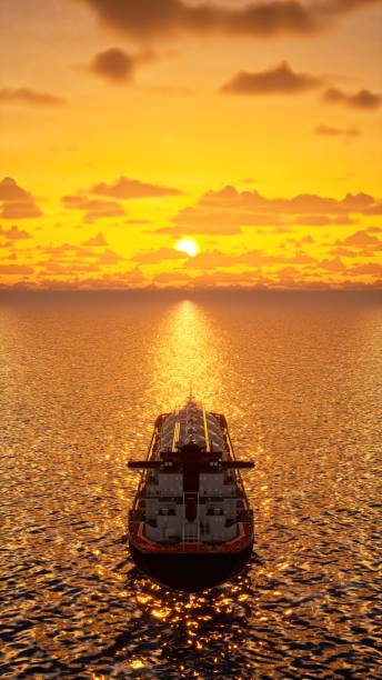 LNG Tanker Ship in the Sunset Oil Tanker Ship, Tanker Ship, Liquefied Natural Gas, Fossil Fuel, Shipping freight liner stock pictures, royalty-free photos & images