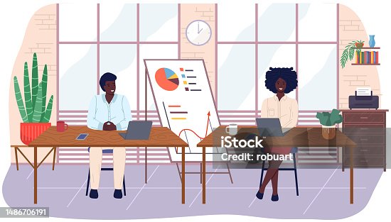 istock Office workers. Co-workers. Colleagues discuss project teamwork. Office staff work and communication 1486706191