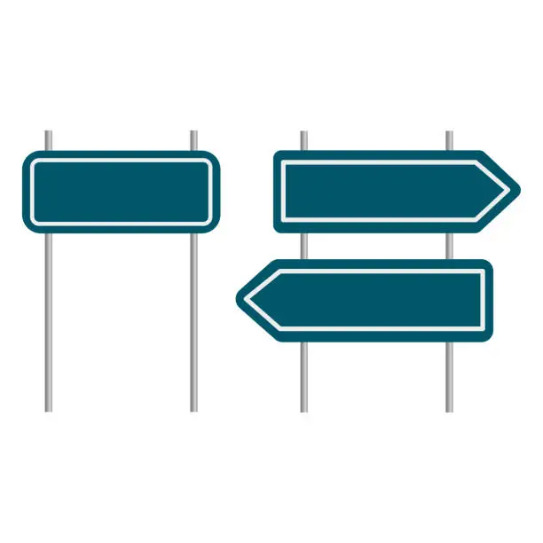 Vector illustration of sign Road are empty. Mark location. Road signs are empty different shapes. Signposts on poles. Vector illustration.