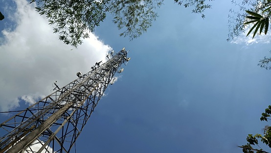 Low angle view of cellular tower againt the sky