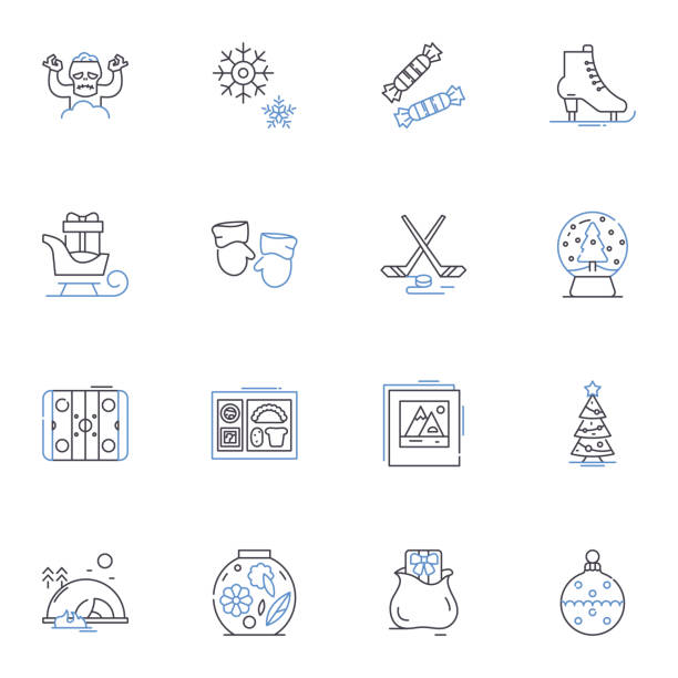 stockillustraties, clipart, cartoons en iconen met arctic line icons collection. ice, snow, polar, tundra, aurora, glacier, frost vector and linear illustration. permafrost,endurance,survival outline signs set - trekzalm