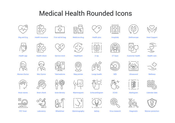 темно-серый цвет медицинское здоровье закругленные значки жирный штрих - медицинские stock illustrations