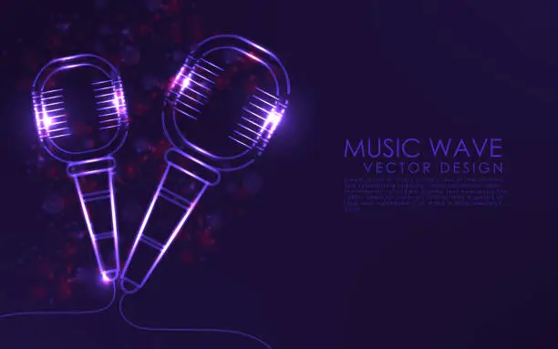 Vector illustration of Bright music poster with microphone of glitter place for text
