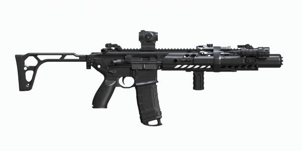 istock Machine Gung M4A1 weapon on White Background. Modern automatic rifle isolated on white background. Weapons for police, special forces and the army. Automatic carbine. Assault rifle on white back. Gun Violence. Gun Control. Shooting 1486720023