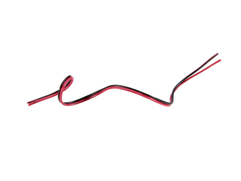 Black and red wire cable of usb and adapter isolated on white background.Electronic Connector.Selection focus.Clipping path.