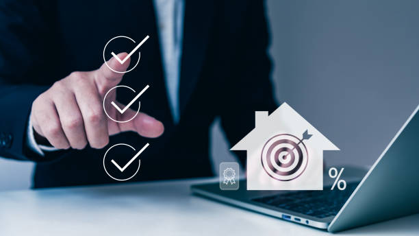 istock Home loan concept, mortgage calculator, approval, performance assessment and property value, contracts and percentage icons, loan amount, interest rate, loan term, certification, electronic signature. 1486721690