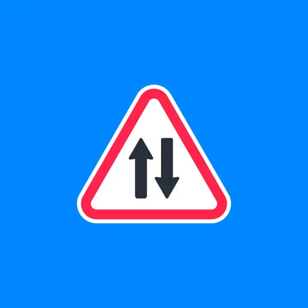 Vector illustration of Two Way Traffic Road Sign, Vector Illustration, Isolate On Blue Background Label. EPS10