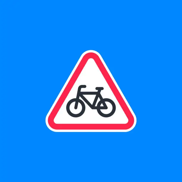 Vector illustration of Cyclist road sign. Vector illustration of triangular sign for cyclist traffic sign isolated on white background. stock illustration