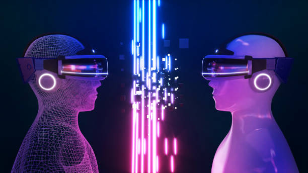 istock Artificial intelligence and human competition, between the virtual world and the real world,3d rendering 1486725666