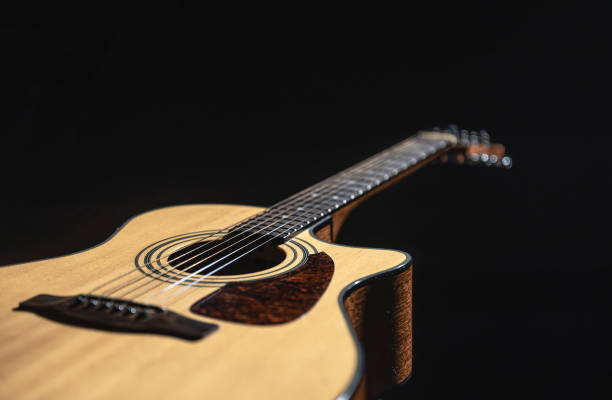 istock Close up of a classical light guitar low key. 1486726146