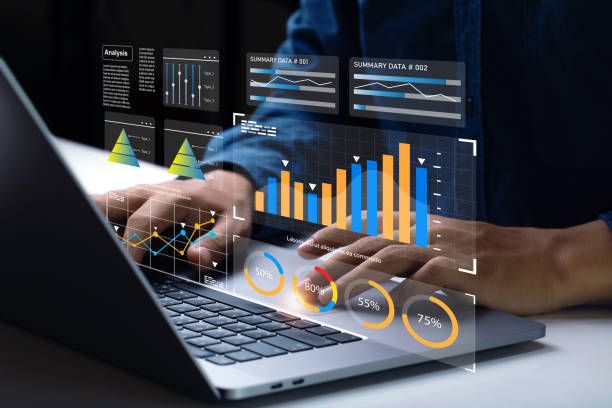istock Analyst Works on Personal Computer Showing business analytics dashboard with charts, metrics and KPI to analyze performance and create insight reports for operations management. Data analysis concept. 1486727491