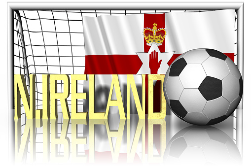 Northern Ireland. National flag with soccer ball in the foreground. Sport football - 3D Illustration