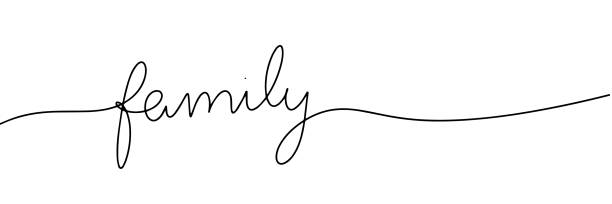 One line continuous black word family. One line continuous black word family. Minimalist family concept. Vector illustration family word art stock illustrations