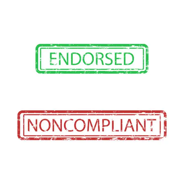 Vector illustration of Endorsed and noncompliant icons of rubber stamp