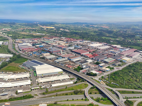 Silvota industrial park, aerial view, Llanera, Asturias, Spain, Europe