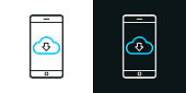 istock Cloud download to smartphone. Bicolor line icon on black or white background - Editable stroke 1486741793