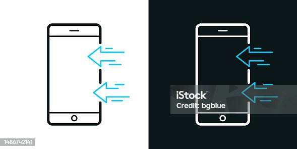istock Send to smartphone. Bicolor line icon on black or white background - Editable stroke 1486742141
