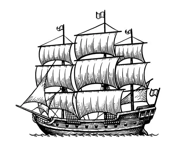 Vector illustration of Vector drawing of an old ship