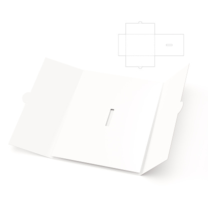 This is a 3D rendered illustration of a custom document folder with blueprint drawing